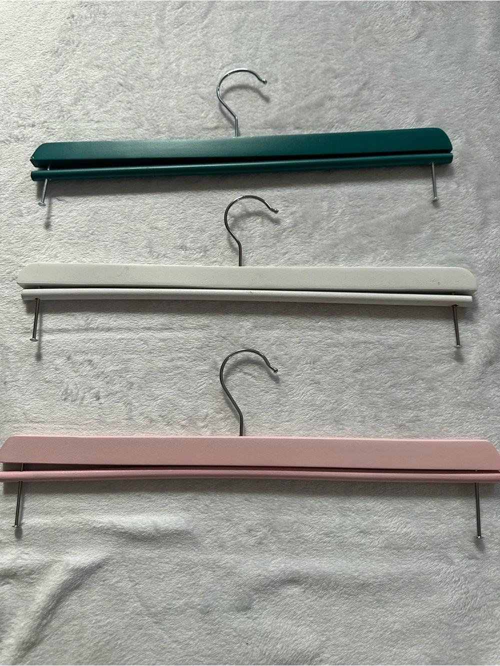 Wooden Hangers (Set of 3) For Blankets, Pants Teal Pink White